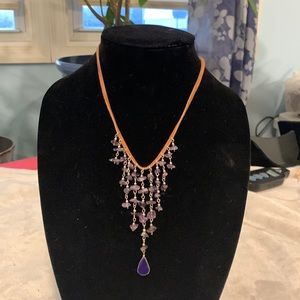 Leather and amethyst necklace